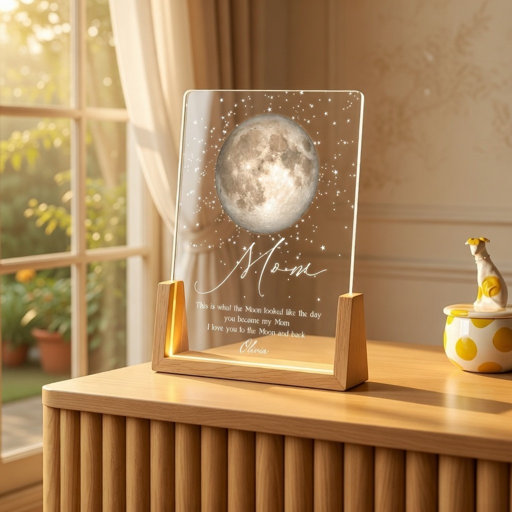 Regalo Per La Festa Della Mamma, Luce Notturna Personalizzata Con Fasi Lunari, Il Giorno In Cui Sei Diventata Mia Mamma, Lampada Con Fasi Lunari, Luce Notturna Personalizzata Con Fasi Lunari - 