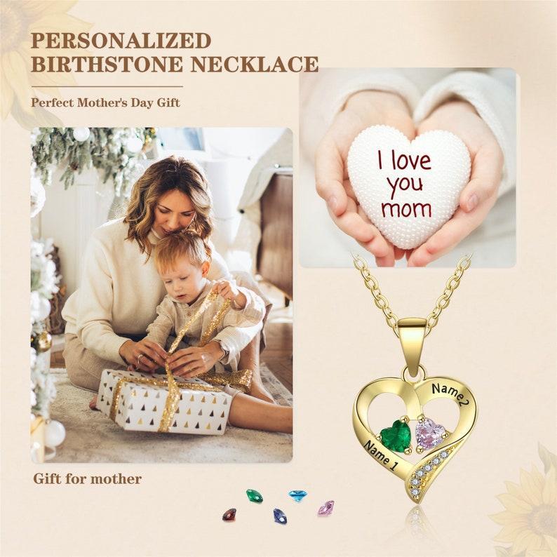 Collana Personalizzata In Argento Sterling Con Cuore E Due Nomi E Pietre Portafortuna Collana Personalizzata Con Cuore E Nome E Pietra Portafortuna Collana Con Cuore E Doppio Nome Inciso - 