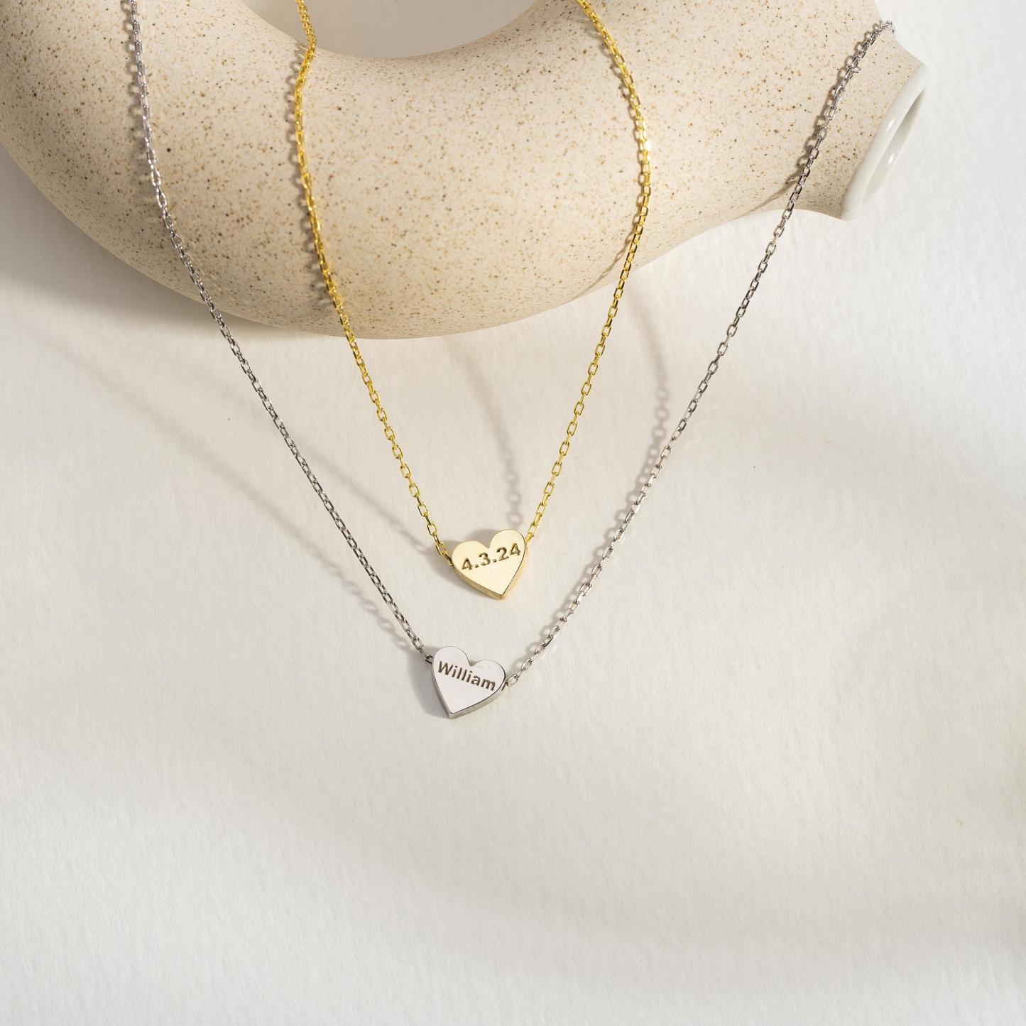 Collana Con Ciondolo A Cuore Con Data Personalizzata, Nomi Incisi Personalizzati E Collana Con Ciondolo A Cuore Con Data Speciale, Regali Di Anniversario - 