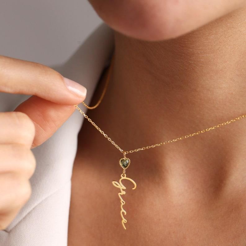 Collana Con Nome Personalizzato E Ciondolo Con Pietra Portafortuna Collana Con Nome Personalizzato E Pietra Portafortuna - 