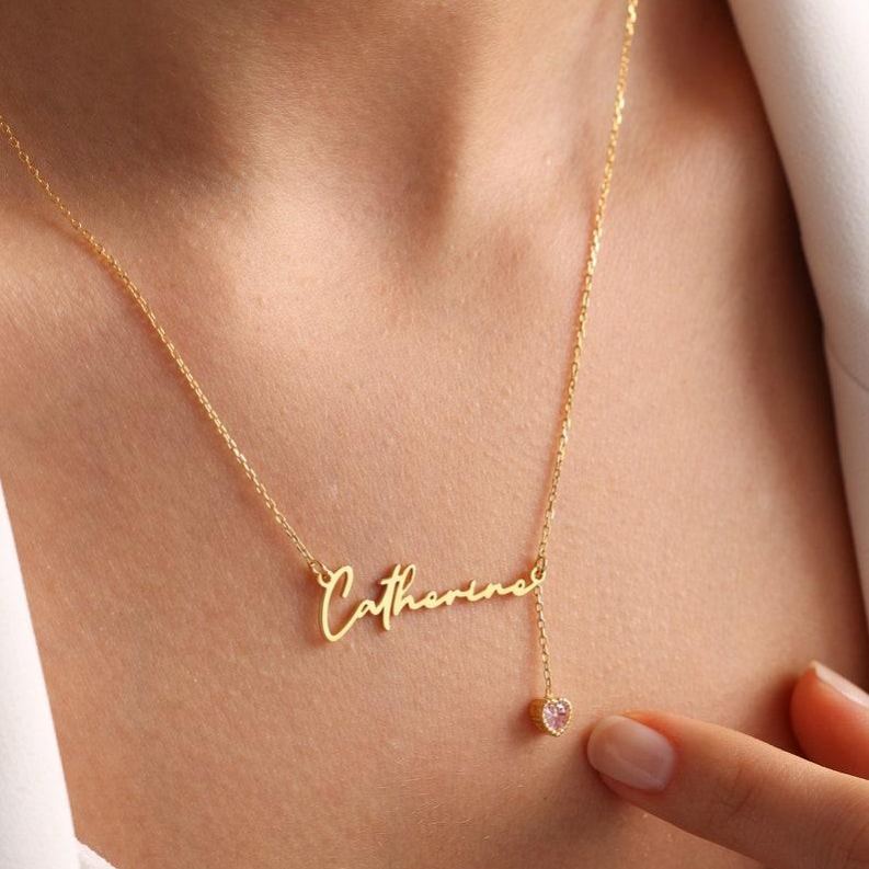 Collana Con Nome Personalizzato Con Pietra Portafortuna Collana Con Nome Personalizzato Con Pietra Portafortuna Collana Con Nome Inciso Con Pietra Portafortuna - 