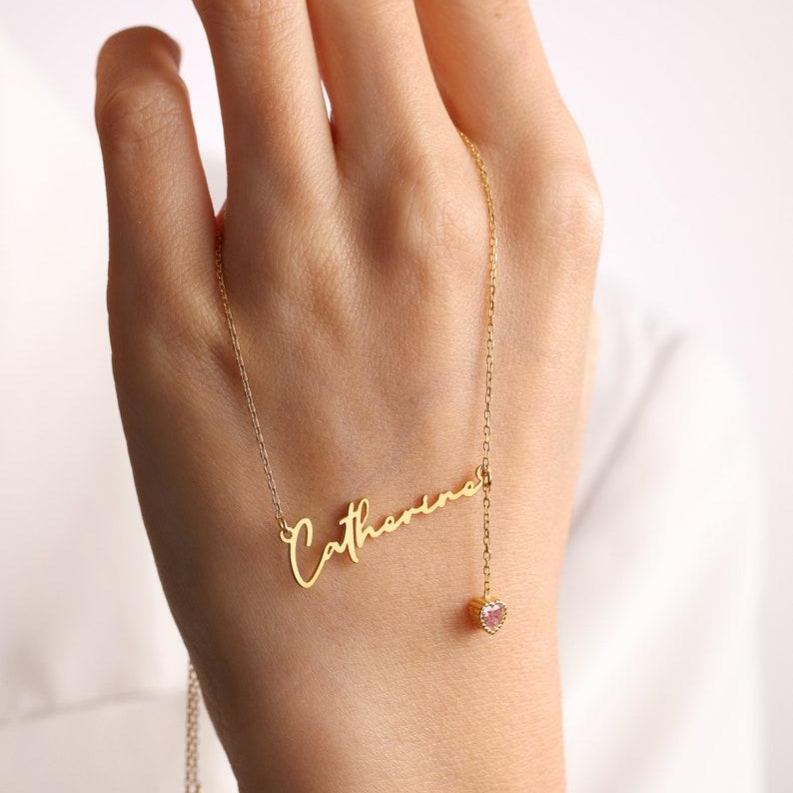 Collana Con Nome Personalizzato Con Pietra Portafortuna Collana Con Nome Personalizzato Con Pietra Portafortuna Collana Con Nome Inciso Con Pietra Portafortuna - 