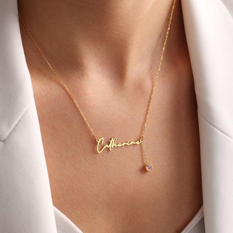 Collana Con Nome Personalizzato Con Pietra Portafortuna Collana Con Nome Personalizzato Con Pietra Portafortuna Collana Con Nome Inciso Con Pietra Portafortuna - 