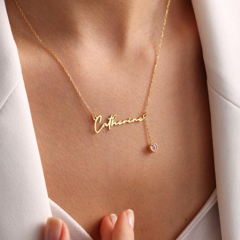 Collana Con Nome Personalizzato Con Pietra Portafortuna Collana Con Nome Personalizzato Con Pietra Portafortuna Collana Con Nome Inciso Con Pietra Portafortuna - 