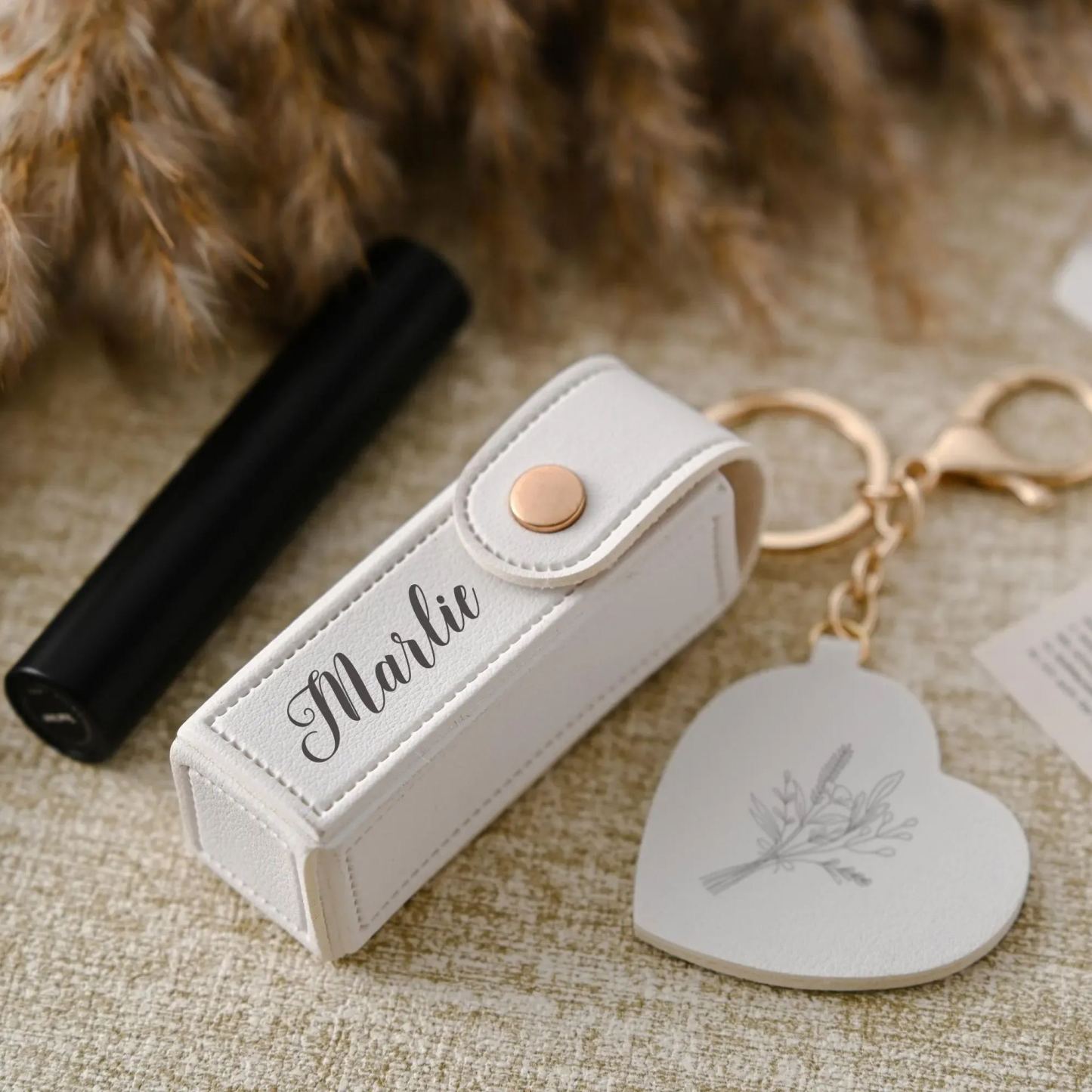 Portachiavi Personalizzato Con Borsa Per Rossetto, Nome Personalizzato, Borsa Porta Rossetto Anti-smarrimento, Custodia Per Rossetto Con Specchio, Regalo Per Lei - 