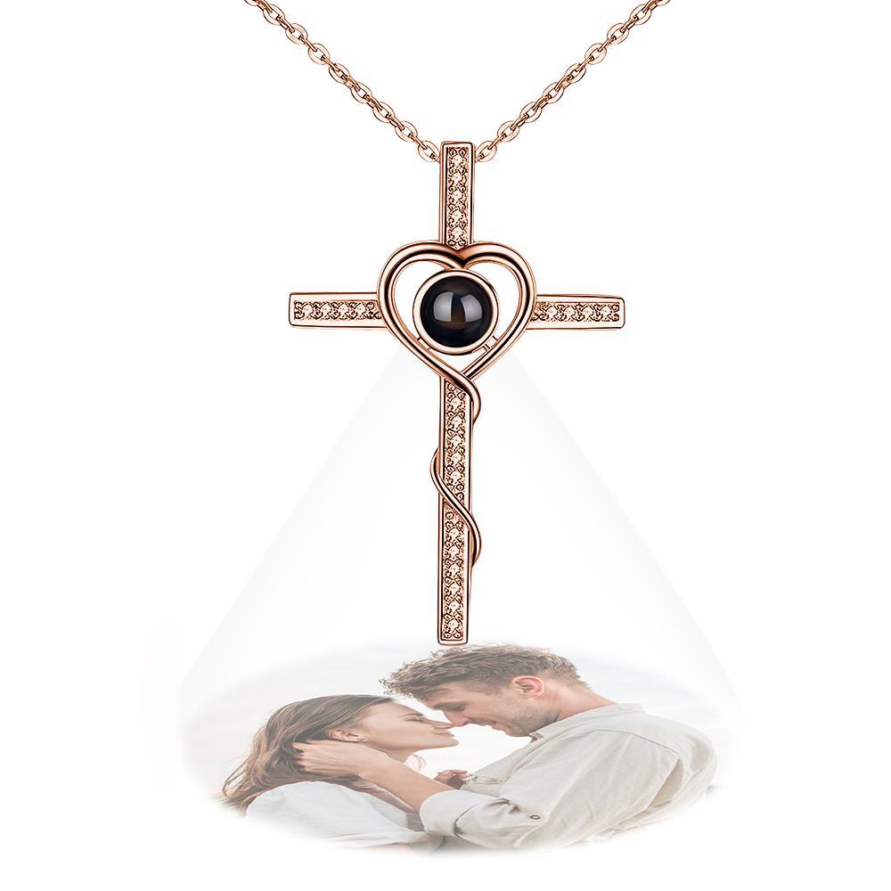 Collana Con Foto Con Croce Personalizzata Collana Con Proiezione Regali Per Coppie In Argento 925 - tuacollananome
