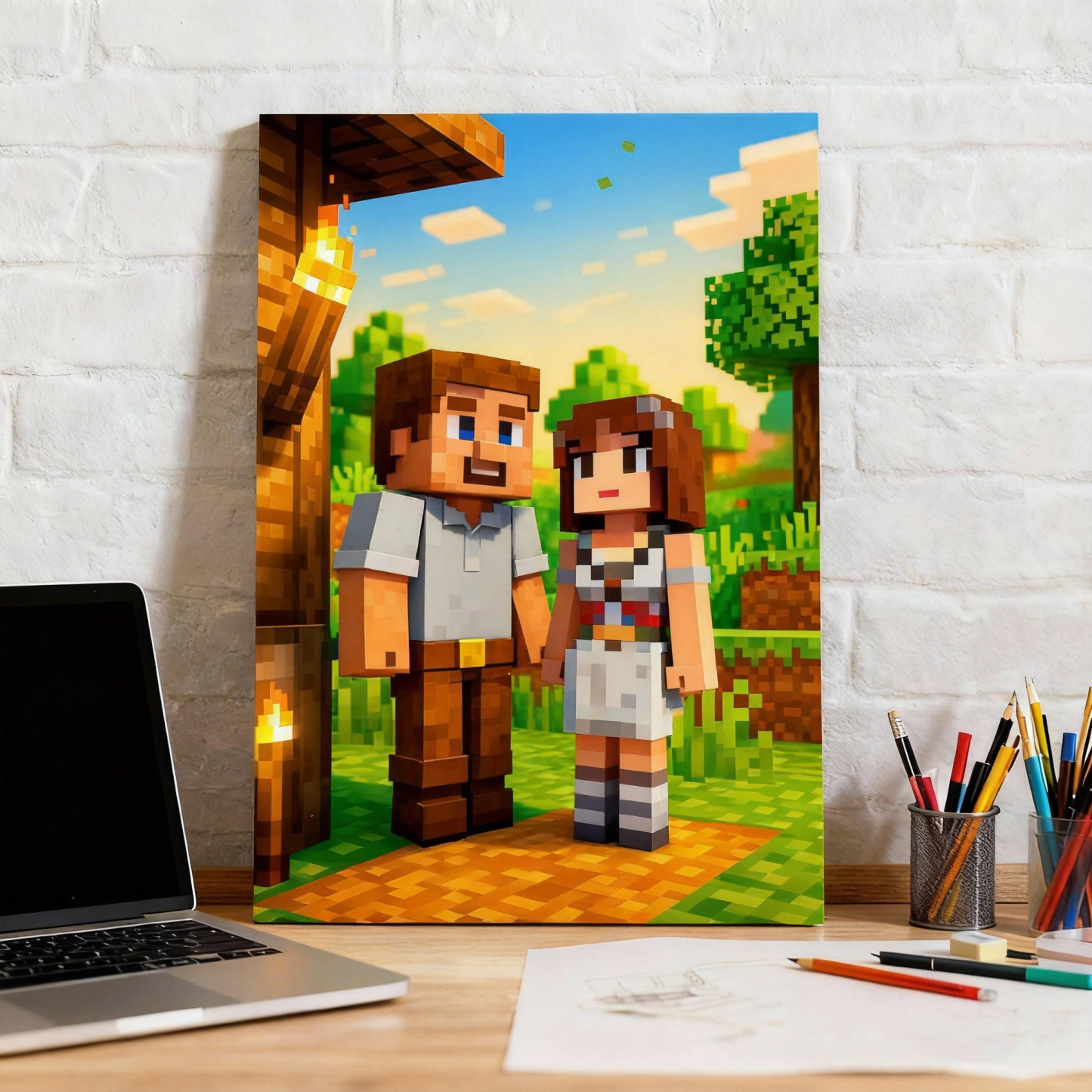 Regali Di San Valentino, Stampa Geometrica Personalizzata Su Tela, Stile Blocco, Ritratto Pixelato, Foto Personalizzata, Stile Blocco Animato, Regalo Artistico Per Lui - 