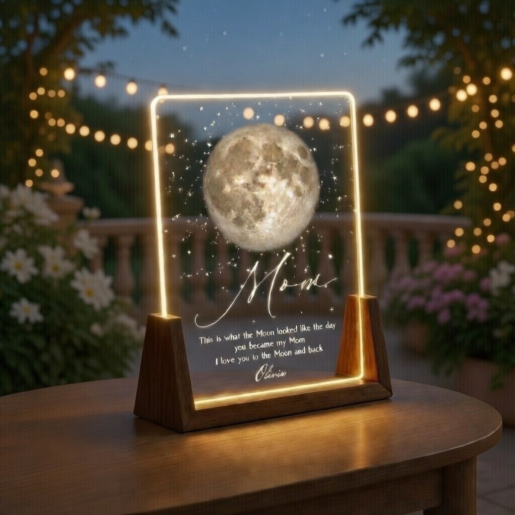 Regalo Per La Festa Della Mamma, Luce Notturna Personalizzata Con Fasi Lunari, Il Giorno In Cui Sei Diventata Mia Mamma, Lampada Con Fasi Lunari, Luce Notturna Personalizzata Con Fasi Lunari - 