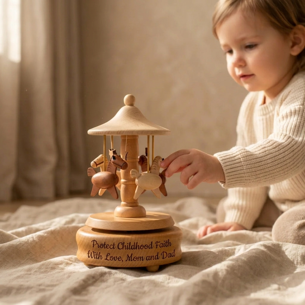 Carillon A Giostra In Legno Personalizzato Carillon A Giostra In Legno Rotante Con Incisione Personalizzata Regalo Per Bambini Baby - 