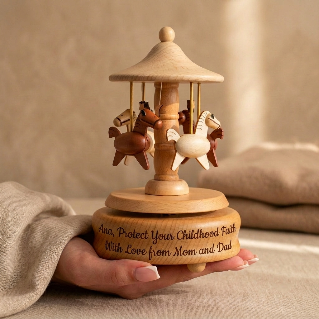 Carillon A Giostra In Legno Personalizzato Carillon A Giostra In Legno Rotante Con Incisione Personalizzata Regalo Per Bambini Baby - 