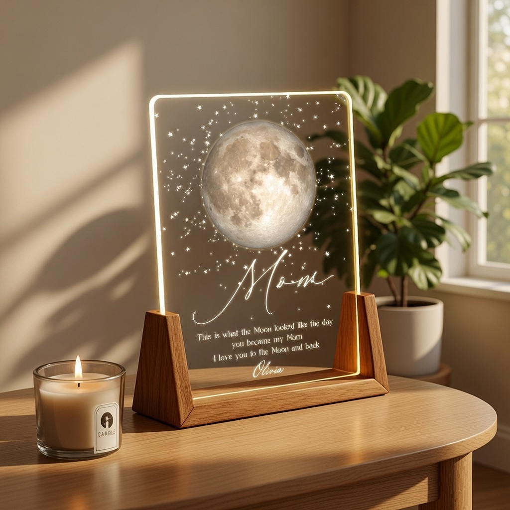 Regalo Per La Festa Della Mamma, Luce Notturna Personalizzata Con Fasi Lunari, Il Giorno In Cui Sei Diventata Mia Mamma, Lampada Con Fasi Lunari, Luce Notturna Personalizzata Con Fasi Lunari