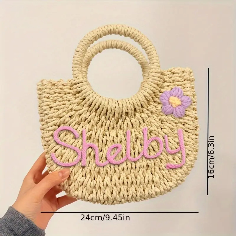 Sac De Plage En Paille Personnalisé Avec Nom, Sac Cabas Tressé En Paille Tissé À La Main, Accessoire De Plage Estival - votrecollierprenomfr