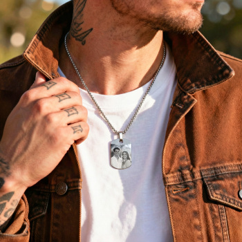 Collier Avec Pendentif Photo Personnalisé, Bijou Souvenir, Cadeau Pour Homme, Papa Ou Petit Ami - votrecollierprenomfr