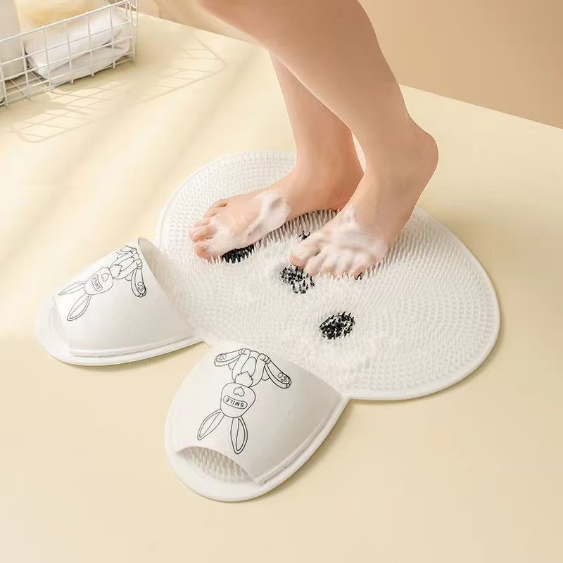 Tapis De Douche En Silicone En Forme De Lapin Mignon, Masseur Et Nettoyant Pour Les Pieds Avec Ventouses, Fixation Murale Facile Pour Le Séchage - votrecollierprenomfr