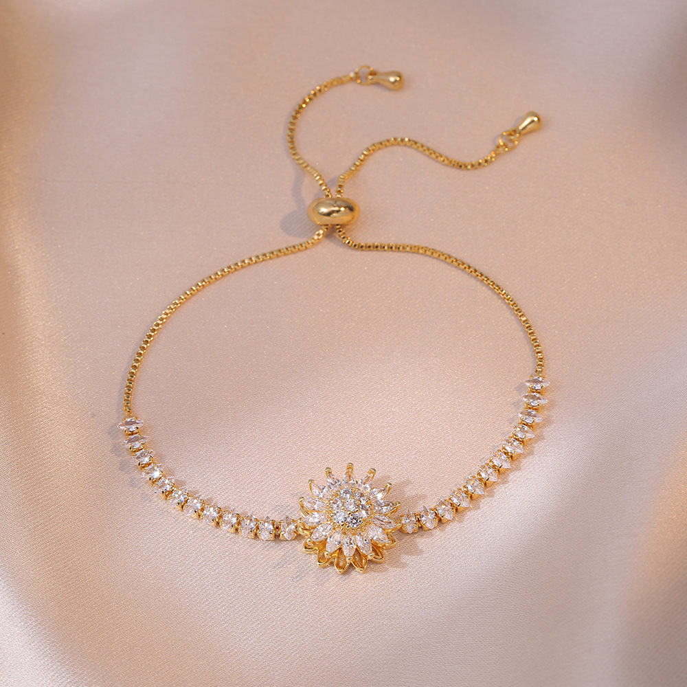 Bague Élégante En Forme De Tournesol Pour Femme, Bijou Scintillant En Zircon, Anti-anxiété, Réglable, Anti-stress - votrecollierprenomfr