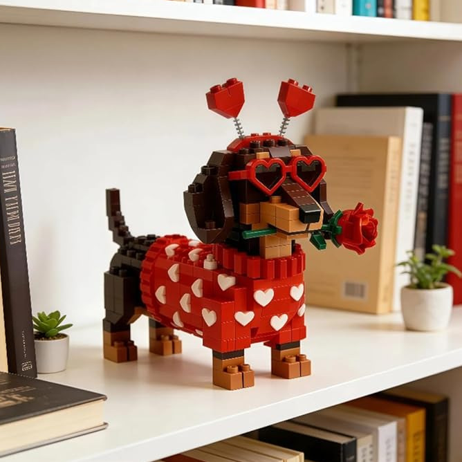 Cadeaux De Saint-valentin Ensemble De Blocs De Construction Exclusif En Forme De Teckel Ensemble De Briques À Monter Soi-même Sur Le Thème Du Chiot Romantique Pour Lui Ou Elle