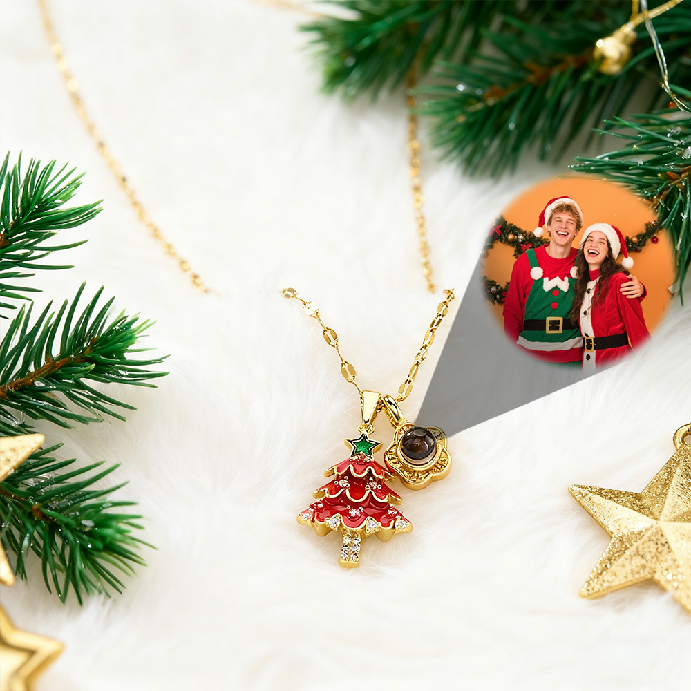 Collier De Noël Avec Projection Photo Personnalisée, Pendentif Projecteur Photo Gravé, Cadeau Surprise Pour Elle - votrecollierprenomfr