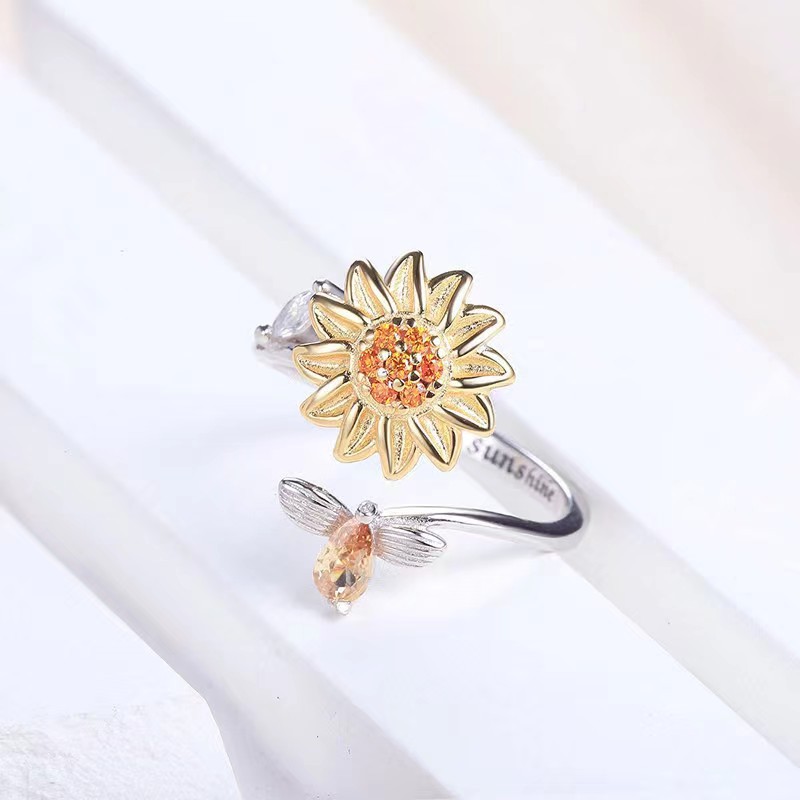 Bague Anti-stress Tournesol Personnalisée, Bague Tournante Anti-anxiété Avec Message Personnalisé, Cadeau Pour Elle