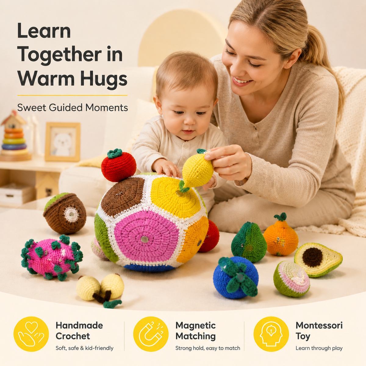 Boule De Puzzle De Fruits Au Crochet Montessori, Jouet Fait à La Main, Boule De Puzzle Assortie De Fruits, Jouet éducatif Pour Tout-petits - votrecollierprenomfr