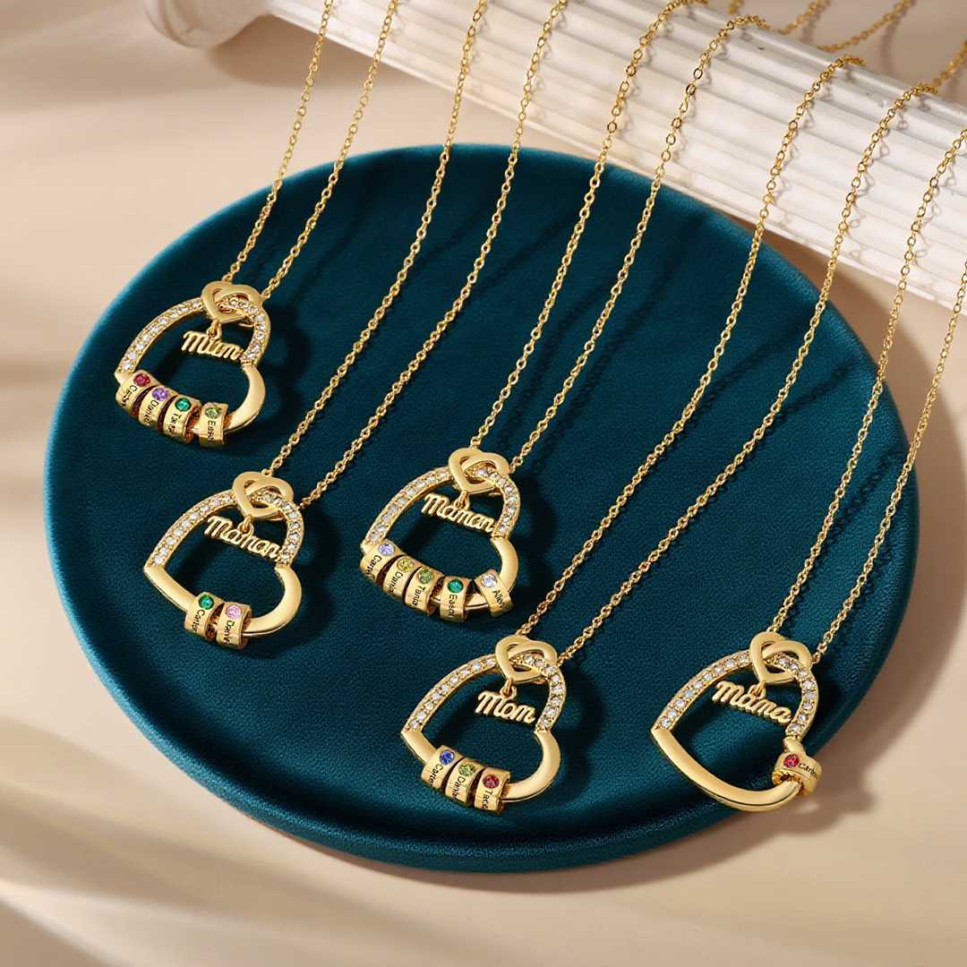 Collier Cœur Personnalisé Pour Maman - Bijou Avec Nom De Famille Et Pierre De Naissance - votrecollierprenomfr