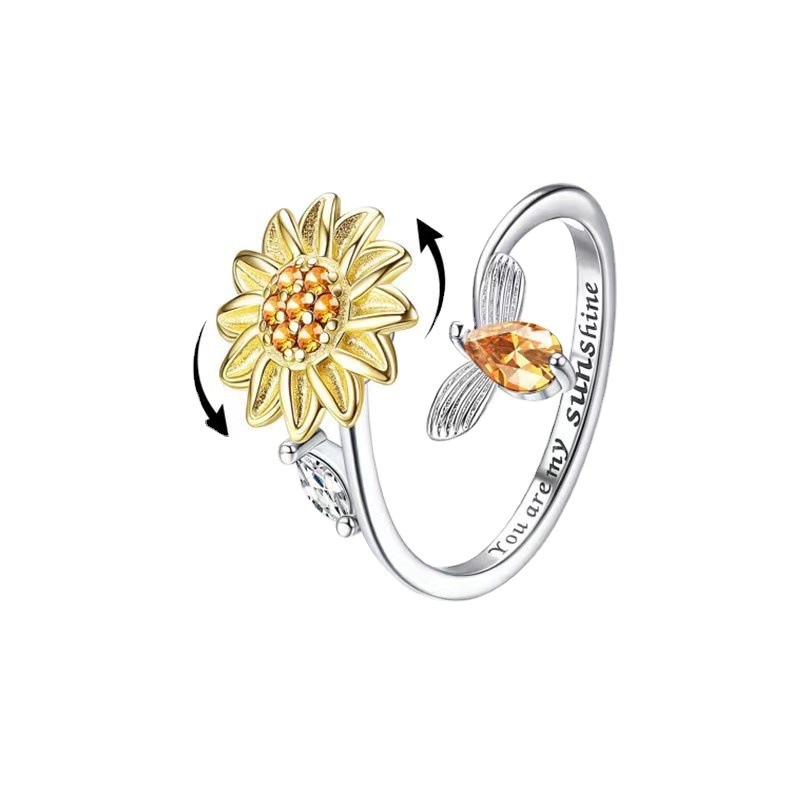Bague Anti-stress Tournesol Personnalisée, Bague Tournante Anti-anxiété Avec Message Personnalisé, Cadeau Pour Elle - votrecollierprenomfr