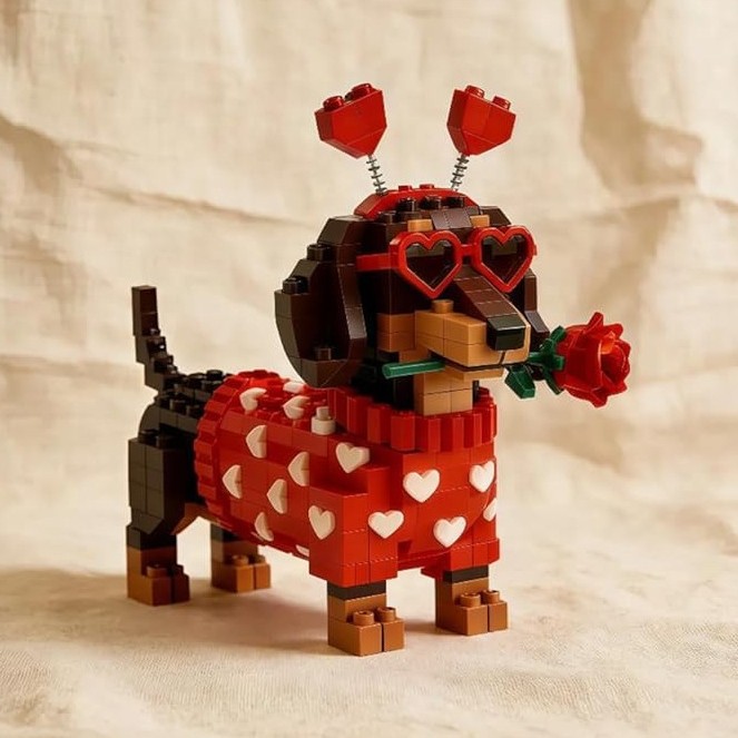 Cadeaux De Saint-valentin Ensemble De Blocs De Construction Exclusif En Forme De Teckel Ensemble De Briques À Monter Soi-même Sur Le Thème Du Chiot Romantique Pour Lui Ou Elle