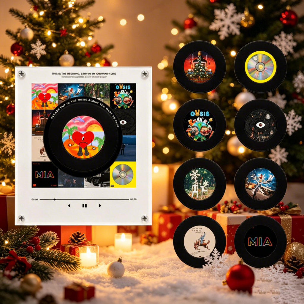 Mini Lecteur De Disques Vinyles Personnalisé Avec 9 Disques, Lecteur De Disques Magnétiques Et Batterie Rechargeable - Idée Cadeau De Noël - votrecollierprenomfr