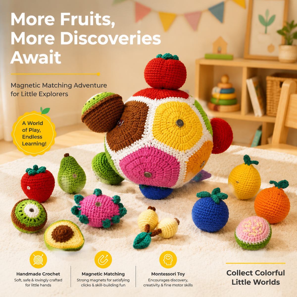 Boule De Puzzle De Fruits Au Crochet Montessori, Jouet Fait à La Main, Boule De Puzzle Assortie De Fruits, Jouet éducatif Pour Tout-petits - votrecollierprenomfr