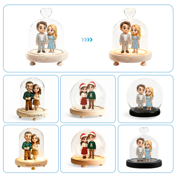Lampe De Nuit 3d Personnalisée Avec Figurine Articulée Et Socle Gravé À Partir De Votre Photo, Sous Cloche En Verre. Cadeau Unique Et Personnalisé Pour Votre Amoureux(se) Ou Pour Un Anniversaire. Idéale Pour La Saint-valentin. - votrecollierprenomfr