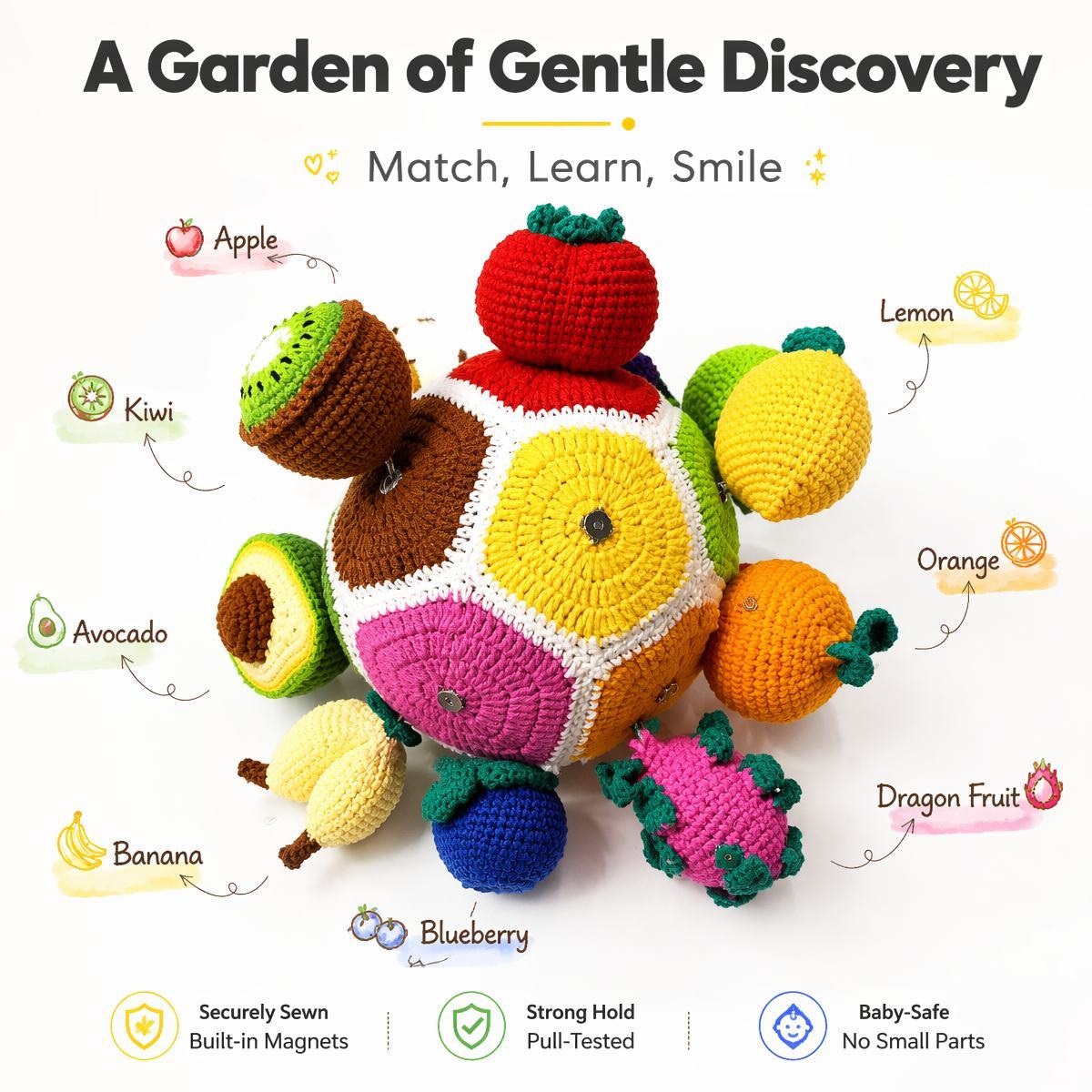 Boule De Puzzle De Fruits Au Crochet Montessori, Jouet Fait à La Main, Boule De Puzzle Assortie De Fruits, Jouet éducatif Pour Tout-petits - votrecollierprenomfr