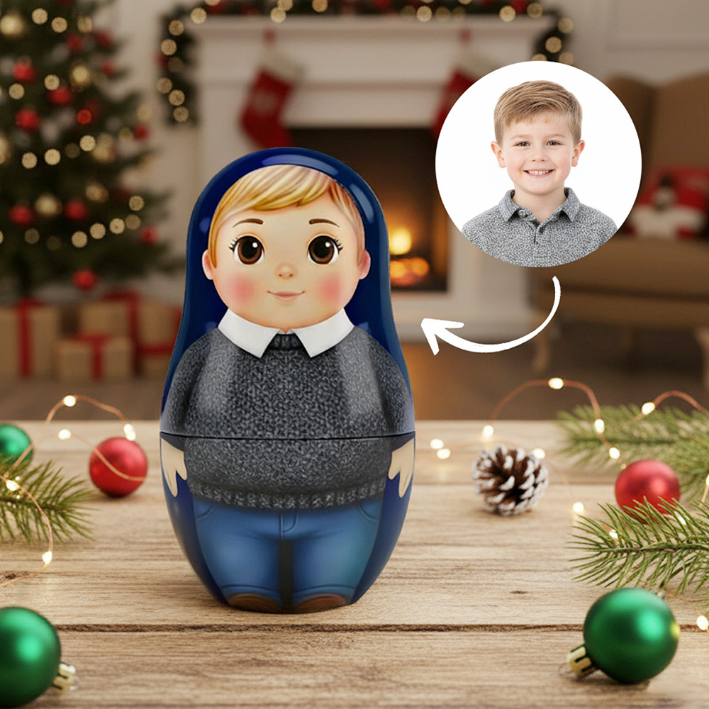 Poupée Russe Personnalisée Avec Portrait, Photo De Famille Style Dessin Animé, Cadeau Photo De Noël - votrecollierprenomfr