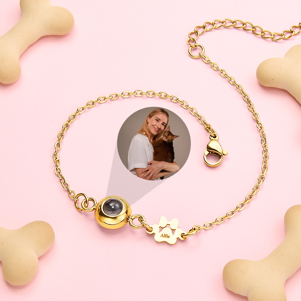 Bracelet Avec Photo Et Nom De Votre Animal De Compagnie, Bracelet Personnalisé Avec Projection Du Nom De Votre Animal Pour Femme, Cadeau Idéal Pour Les Amoureux Des Animaux - votrecollierprenomfr