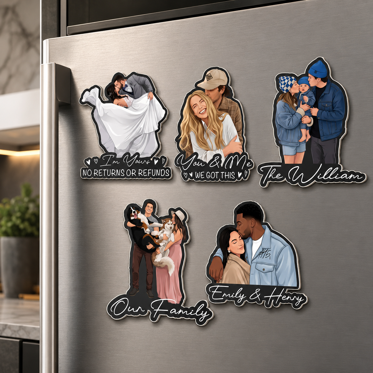 Aimant Acrylique Avec Image Personnalisée, Message Personnalisé, Portrait, Breloque, Cadeau De Pendaison De Crémaillère Pour La Famille - votrecollierprenomfr