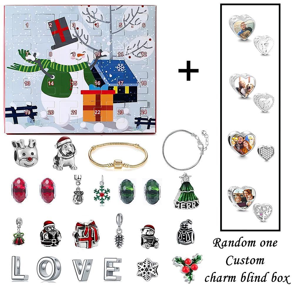 Breloque Photo Personnalisée, Breloque De Noël, Boîte Aveugle Surprise, Bracelet, Compte À Rebours 24 Calendrier, Boîte Cadeau, Breloques À Assembler Soi-même - votrecollierprenomfr