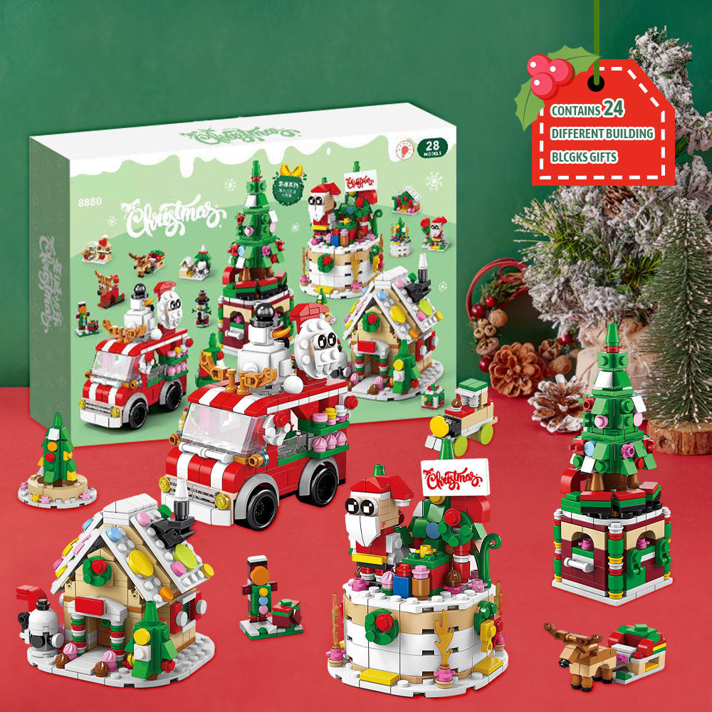 Figurines En Briques Représentant Une Scène De Rue De Noël, Boîte Surprise, Calendrier De L'avent 24 Jours, Coffret Cadeau