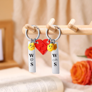 Porte-clés Cœur En Blocs De Construction Personnalisés, Porte-clés Couple Gravés, Porte-clés Puzzle Cœur Estampillé, Cadeaux De Saint-valentin - votrecollierprenomfr