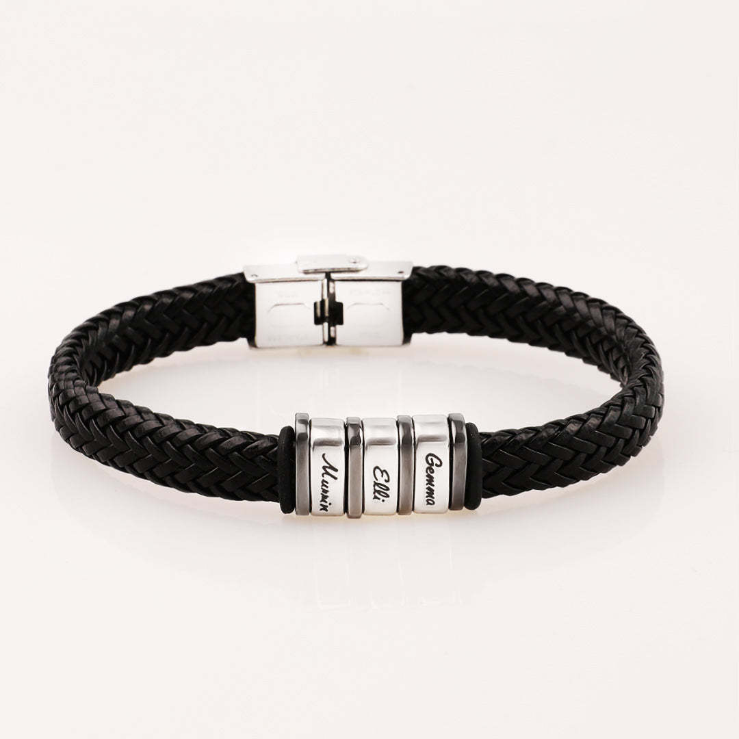 Bracelet Personnalisé Cadeau De Noël Pour Hommes, Cadeau Personnalisé Pour Papa Nom Bracelet Noir - votrecollierprenomfr