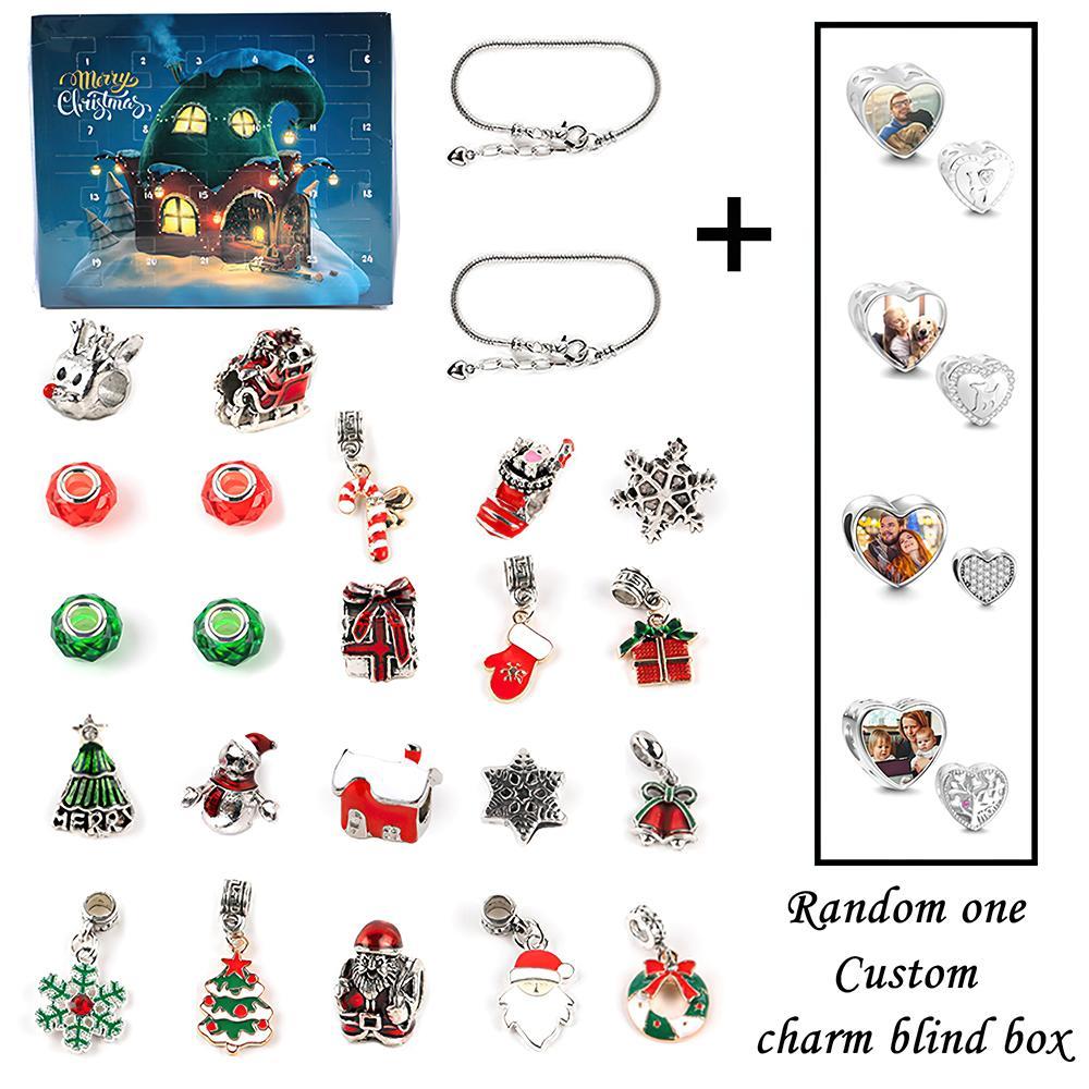 Breloque Photo Personnalisée, Breloque De Noël, Boîte Aveugle Surprise, Bracelet, Compte À Rebours 24 Calendrier, Boîte Cadeau, Breloques À Assembler Soi-même - votrecollierprenomfr