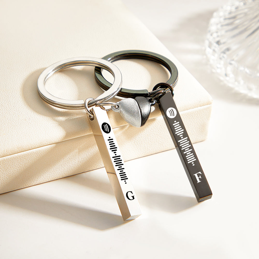 Ensemble Aimant Coeur Mignon Porte-clés Initial Personnalisé Spotify Musique Porte-clés Pour Couple