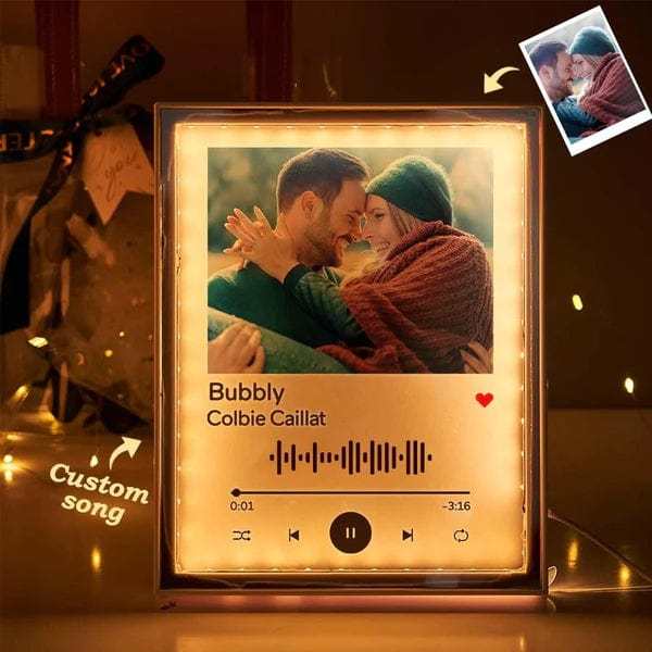 Cadeau Personnalisé De Musique De Miroir De Lumière De Nuit De Photo De Code De Spotify Pour Lui/son Cadeau De Jour De Père - votrecollierprenomfr