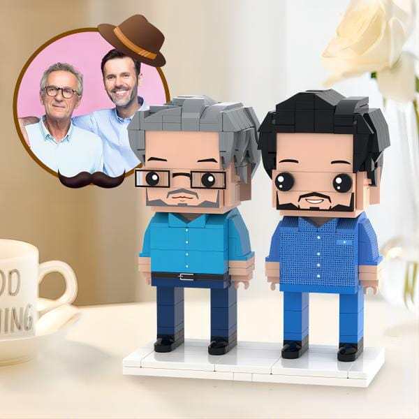 Cadeaux Personnalisés Pour La Fête Des Pères, Corps Entièrement Personnalisable, Figurines En Brique Personnalisées Pour 2 Personnes - votrecollierprenomfr