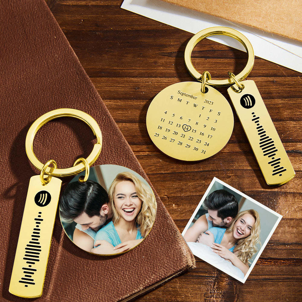 Porte-clés Personnalisé En Acier Inoxydable, Avec Calendrier Photo Coloré Personnalisé Et Cadeau Spotify Pour Amoureux - votrecollierprenomfr