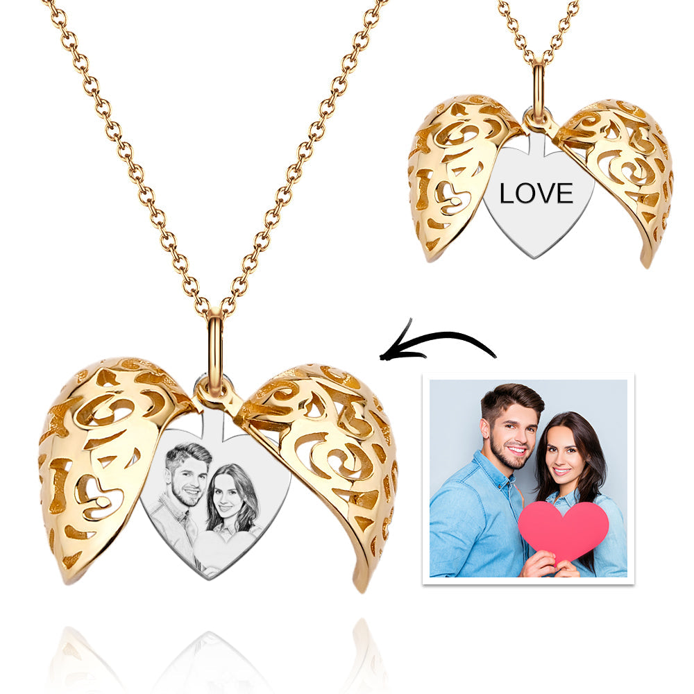 Collier avec médaillon coeur d'amour, collier avec photo gravée avec totem Cadeaux pour la famille, les mamans et les amis Saint-Valentin