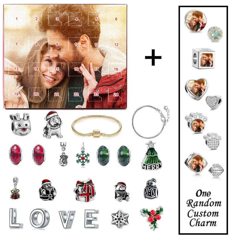 Bijoux Photo Personnalisés Calendrier De L'avent Charme Photo Surprise De Noël Bracelet Boîte Aveugle 24 Calendrier Compte À Rebours Boîte Cadeau Bracelet - votrecollierprenomfr