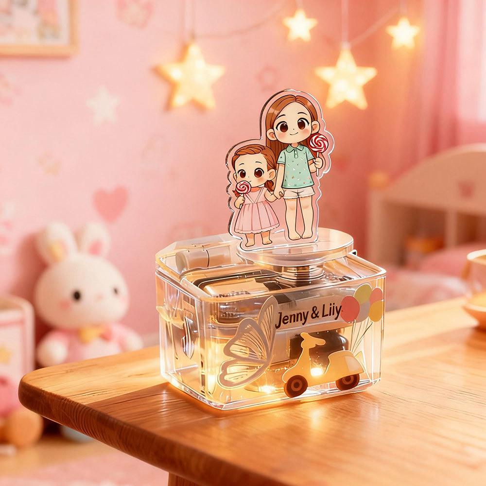 Boîte À Musique Personnalisée Avec Figurine Et Portrait De Dessin Animé - Cadeau Unique Pour Couples Et Familles - votrecollierprenomfr