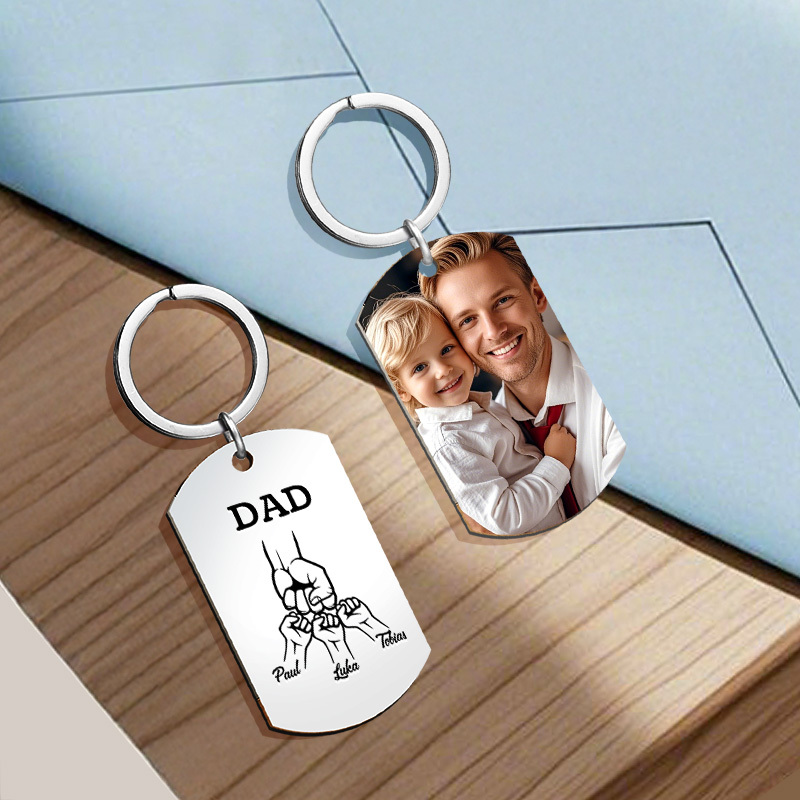 Porte-clés Personnalisé Avec Photo Et Nom De Famille Pour La Fête Des Pères, Porte-clés En Métal, Cadeau Pour Papa - votrecollierprenomfr
