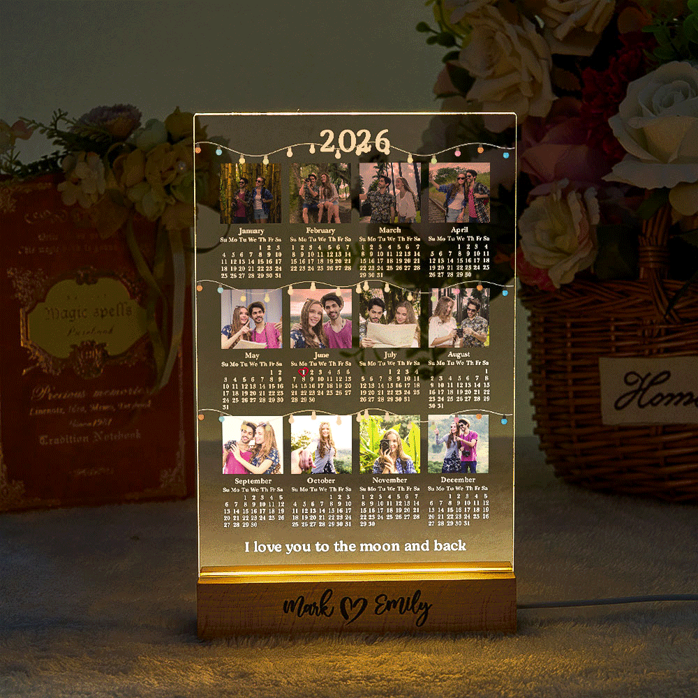 Cadeaux De Saint-valentin : Calendrier Lumineux Photo Personnalisé 2026 Avec Photo De Couple, Veilleuse De Bureau, Cadeau De Nouvel An 2026 - votrecollierprenomfr