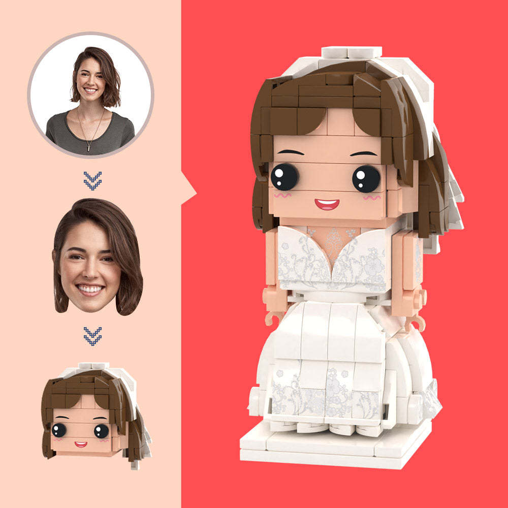 Figurines De Robe De Mariée Pour Fille, Tête Personnalisée, Jouet En Bloc De Petites Particules, Cadeaux D'art En Brique Personnalisables - votrecollierprenomfr