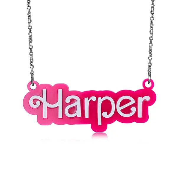 Collier Acrylique Personnalisé De Poupée Barbi Rose Et Blanche Avec Nom, Cadeau De Noël, D'anniversaire, De Saint-valentin Pour Elle - votrecollierprenomfr
