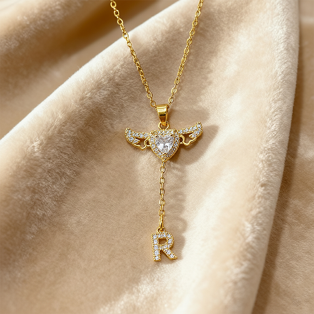 Collier Avec Initiales D'ailes D'ange Animées De Cupidon Collier De Goutte Initiale Personnalisé Avec Breloque D'ailes Mobiles Pendentif De Goutte Initiale Cinétique Amusant Cadeaux De Noël Pour Elle - votrecollierprenomfr